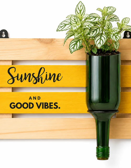 Load image into Gallery viewer, Upcycled Wine Bottle Wall Planter with Wooden Board – Handmade Plant Holder
