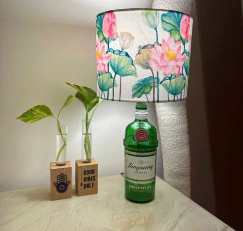 Load image into Gallery viewer, Upcycled Tanqueray Bottle Lotus Shade Lamp
