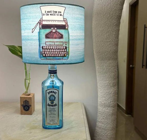 Load image into Gallery viewer, Bombay Sapphire Bottle Lamp with Blue Lampshade
