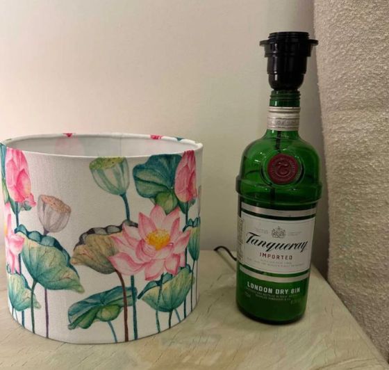 Upcycled Tanqueray Bottle Lotus Shade Lamp