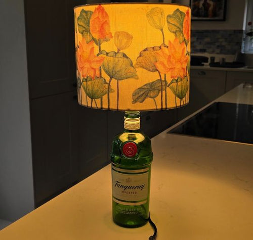 Load image into Gallery viewer, Upcycled Tanqueray Bottle Lotus Shade Lamp
