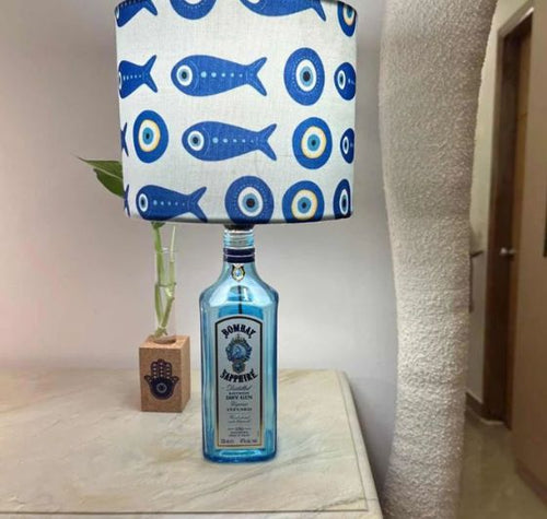 Load image into Gallery viewer, Bombay Sapphire Bottle Lamp with Blue Lampshade
