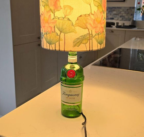 Load image into Gallery viewer, Upcycled Tanqueray Bottle Lotus Shade Lamp
