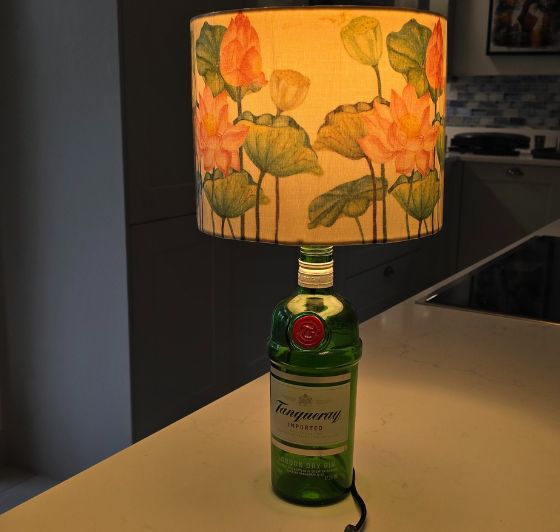 Upcycled Tanqueray Bottle Lotus Shade Lamp