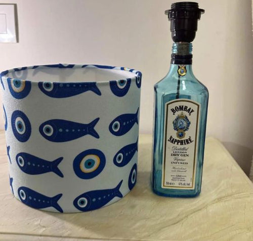 Load image into Gallery viewer, Bombay Sapphire Bottle Lamp with Blue Lampshade
