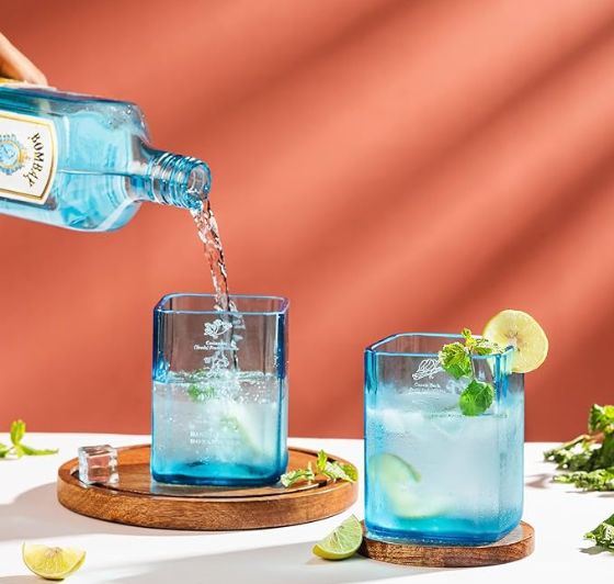 Bombay Sapphire Glasses Set of 2 With Jug – Handmade Upcycled Drinkware
