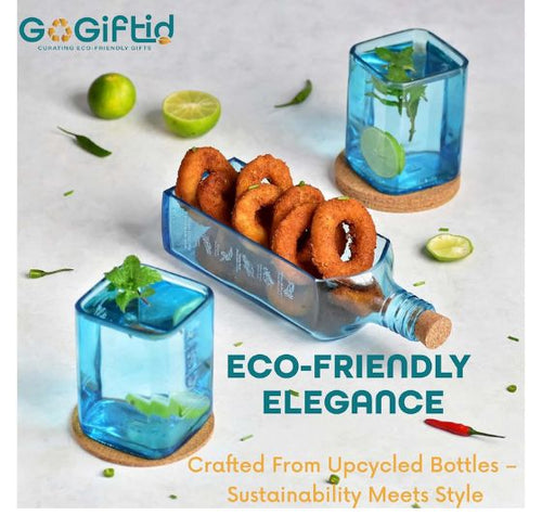 Load image into Gallery viewer, Upcycled Bombay Sapphire Platter &amp; Glasses Set
