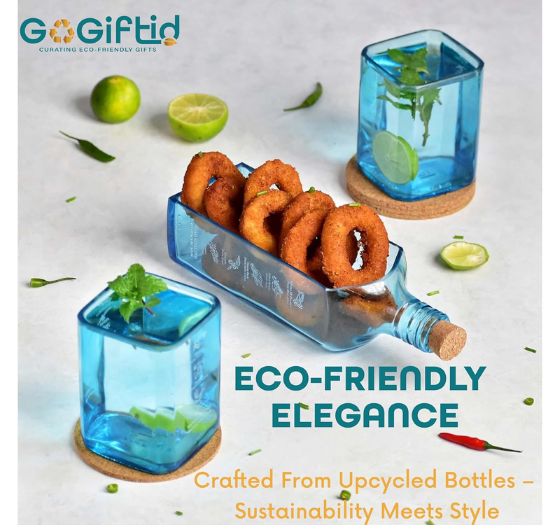 Upcycled Bombay Sapphire Platter & Glasses Set