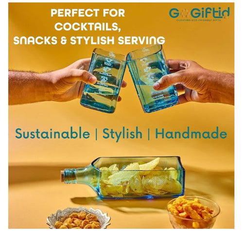 Load image into Gallery viewer, Upcycled Bombay Sapphire Platter &amp; Glasses Set
