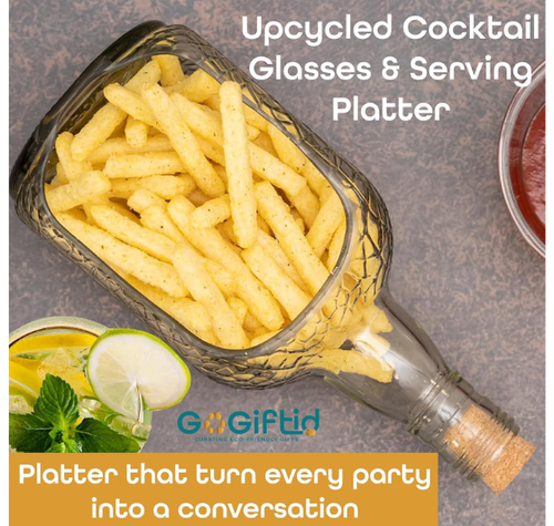 Load image into Gallery viewer, Upcycled Old Monk Glass Platter – Handmade Serving Tray for Snacks &amp; Desserts
