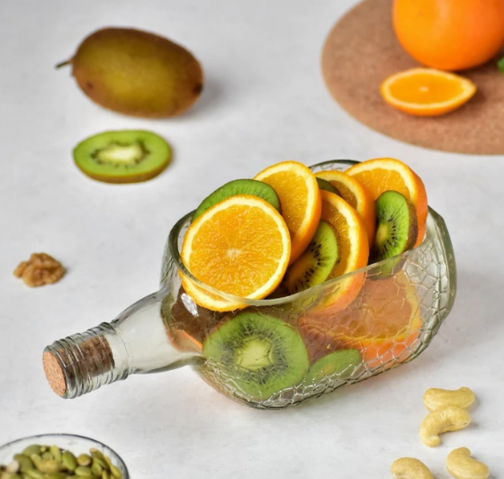 Upcycled Old Monk Glass Platter – Handmade Serving Tray for Snacks & Desserts
