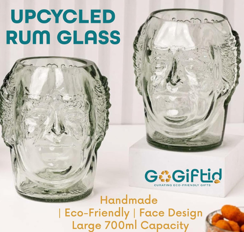 Load image into Gallery viewer, Old Monk Face Glass 700ml – Handmade Upcycled Rum &amp; Whisky Glass
