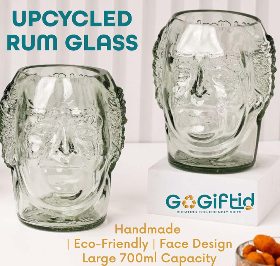 Old Monk Face Glass 700ml – Handmade Upcycled Rum & Whisky Glass