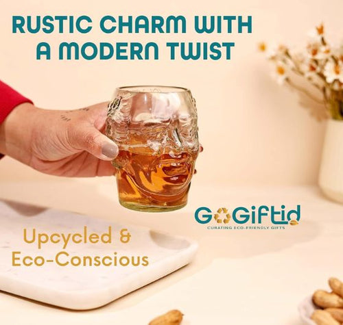 Load image into Gallery viewer, Old Monk Face Glass 700ml – Handmade Upcycled Rum &amp; Whisky Glass
