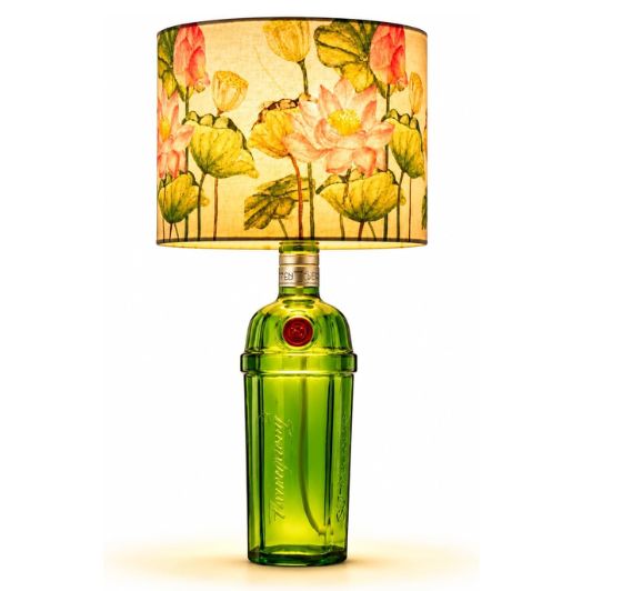 Upcycled Tanqueray Bottle Lotus Shade Lamp – Handmade Gin Bottle Table Lamp