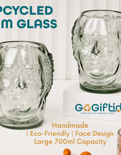 Load image into Gallery viewer, Old Monk Face Glass 700ml – Handmade Upcycled Rum &amp; Whisky Glass
