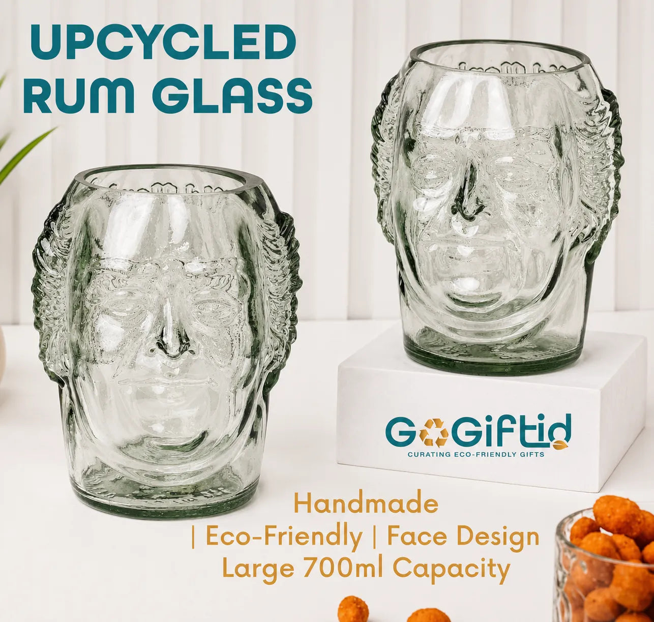 Old Monk Face Glass 700ml – Handmade Upcycled Rum & Whisky Glass