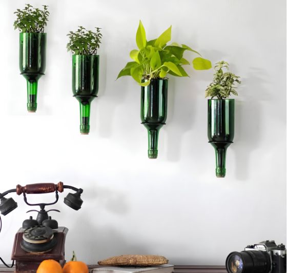 Wine Bottle Planters with Iron Stand