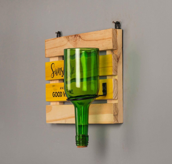 Upcycled Wine Bottle Wall Planter with Wooden Board – Handmade Plant Holder