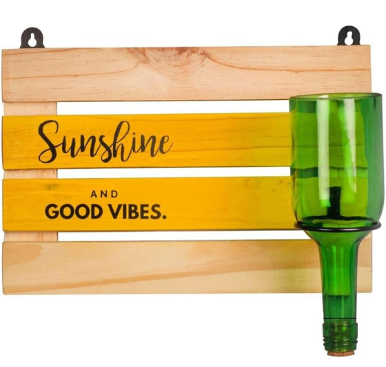 Upcycled Wine Bottle Wall Planter with Wooden Board – Handmade Plant Holder