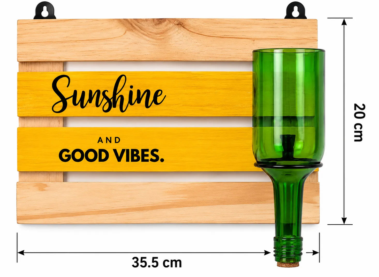 Upcycled Wine Bottle Wall Planter with Wooden Board – Handmade Plant Holder