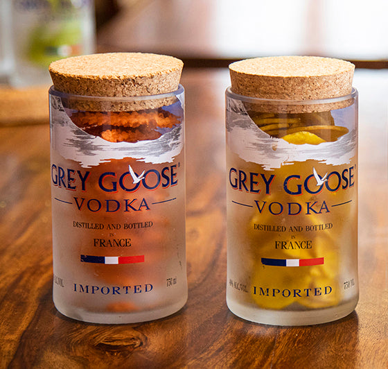 Grey Goose Storage Jars Set of 2 – Handmade Upcycled Glass Canisters