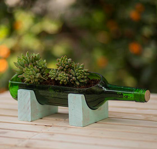 Load image into Gallery viewer, Wine Stand-Up Bottle Planter - Sea Green
