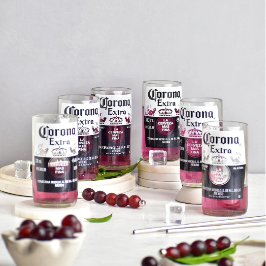 Hand Crafted Upcycled Corona Beer Glasses Set of two 