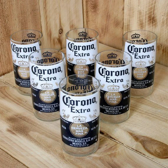Upcycled Corona Beer Glasses Set of two, can be used for all Edible Fluids. 