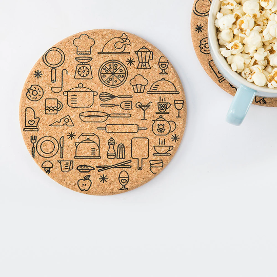 Round Shape Cork Hot Trivets, Coasters Set of 2