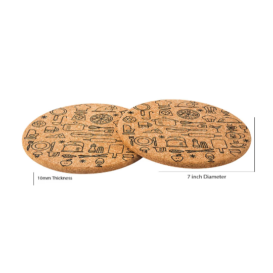Round Shape Cork Hot Trivets, Coasters Set of 2