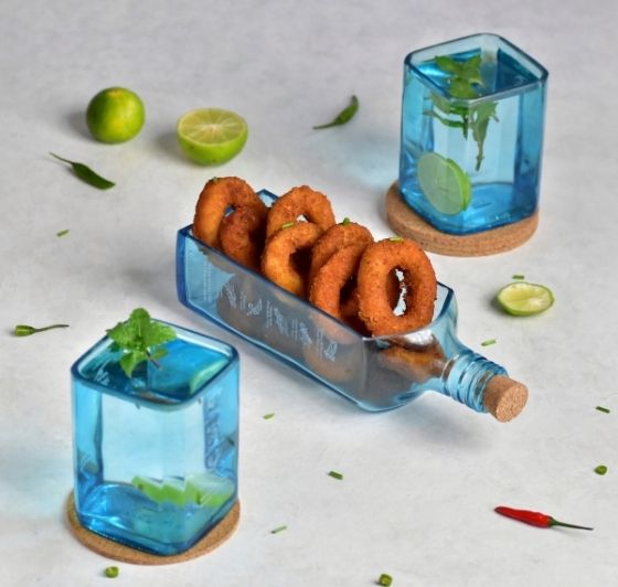Upcycled Bombay Sapphire Platter & Glasses Set